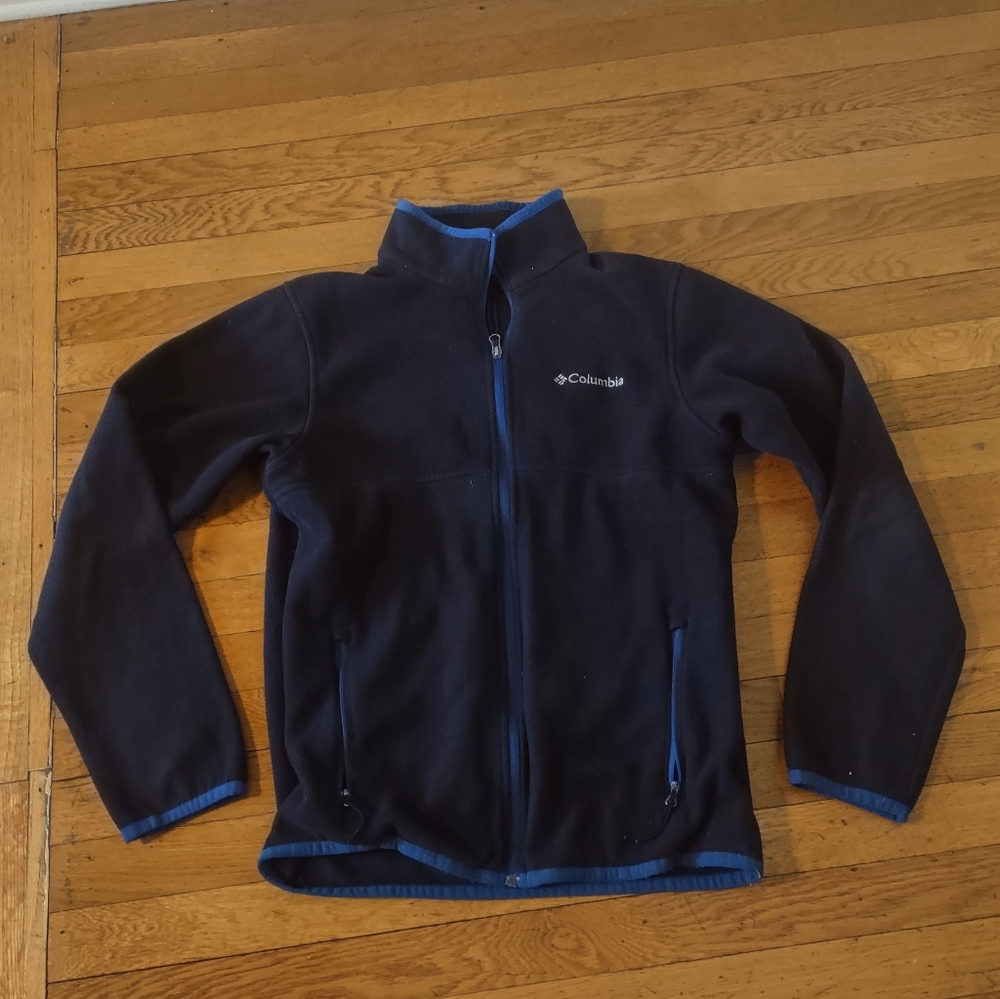 Columbia Sportswear Navy/Black Full Zip Fleece Jacket Size S Zip Pockets Outdoor
